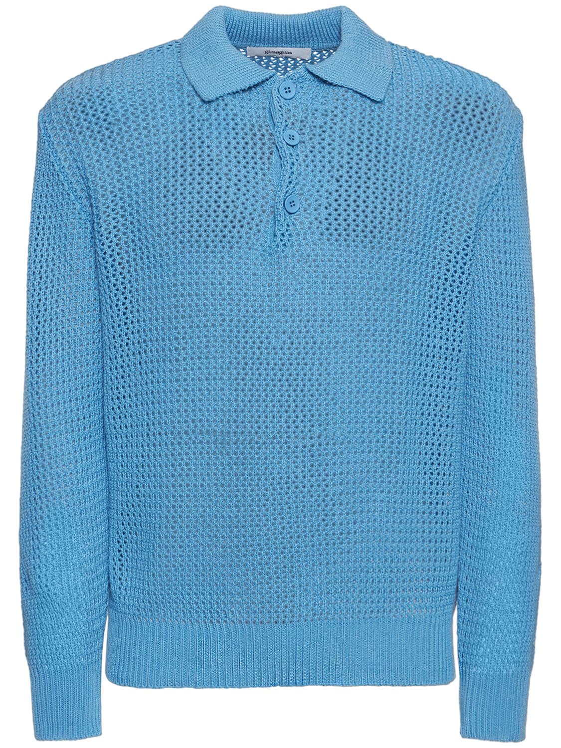 Gimaguas Lucero Cotton Knit L/s Polo In Light Blue