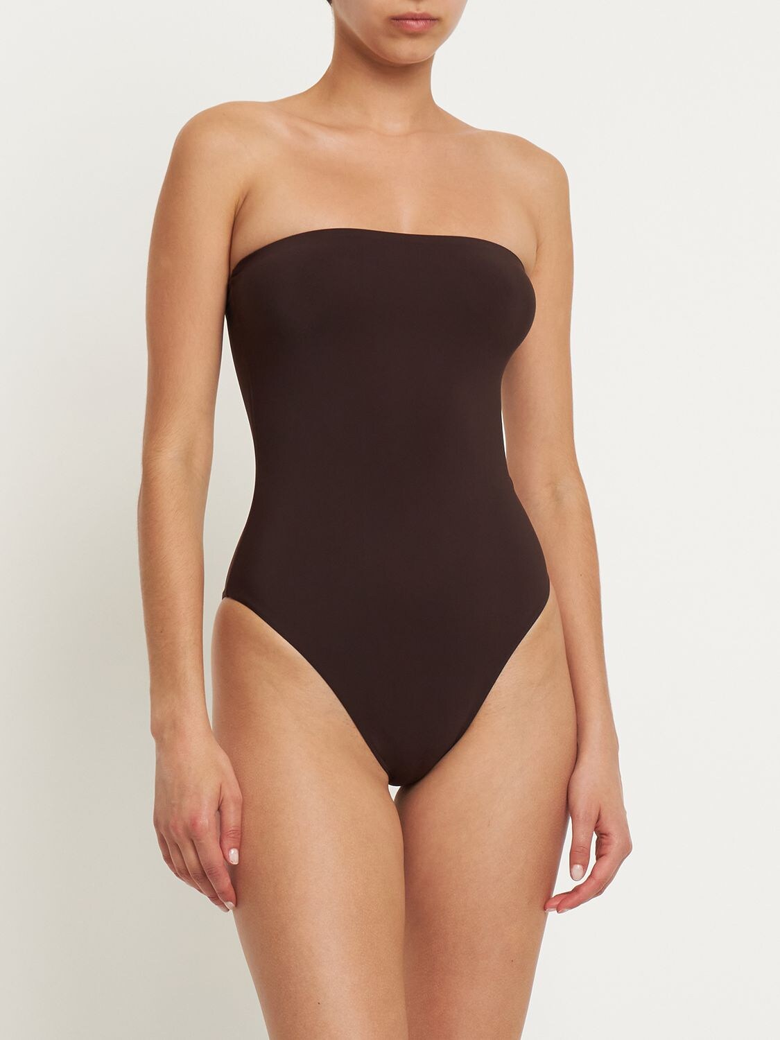 Shop Lido Sedici Strapless One Piece Swimsuit In Brown