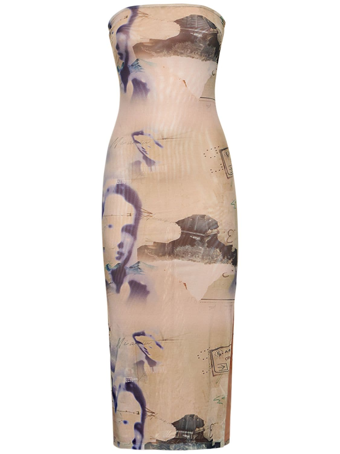 MIAOU LILA PRINTED STRAPLESS MIDI DRESS