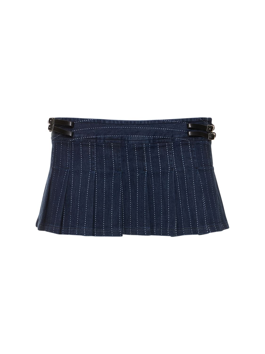 Shop Miaou Ren Pleated Cotton Mini Skirt In Blau