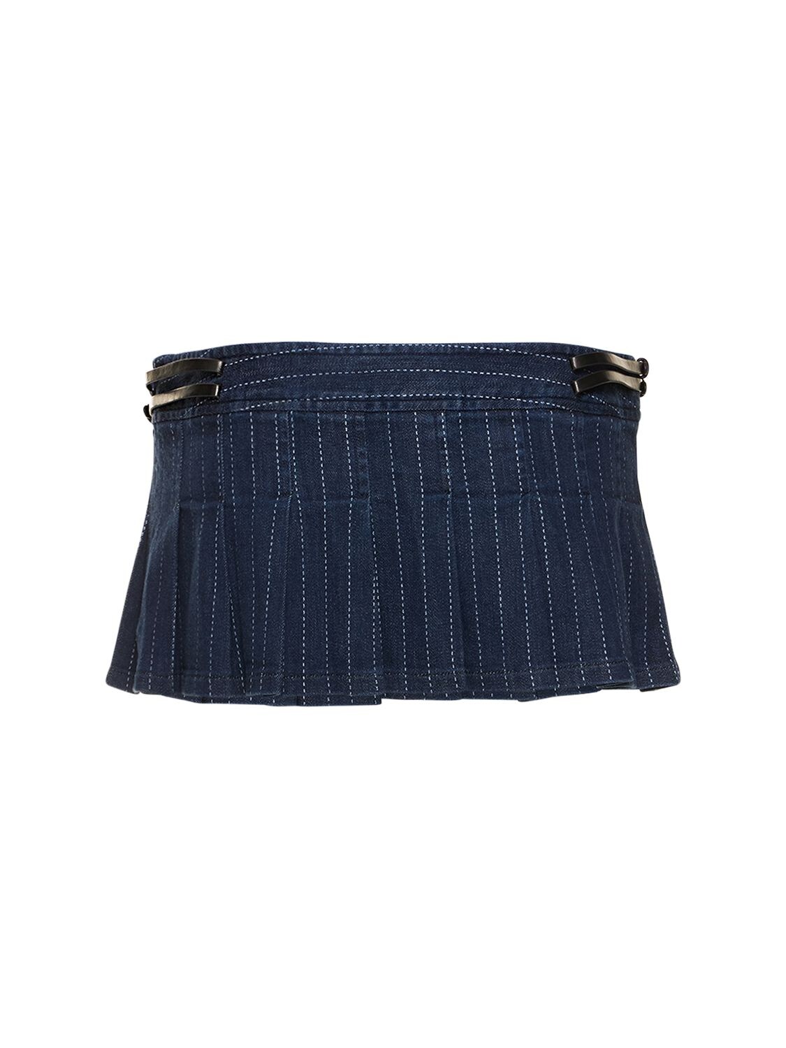 Shop Miaou Ren Pleated Cotton Mini Skirt In Blau