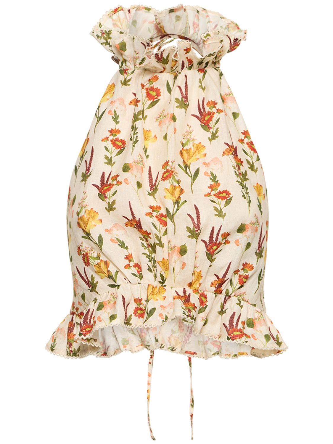 Agua By Agua Bendita Nardo Clementina Cropped Floral-print Linen-gauze Halterneck Top In Elfenbein,bunt