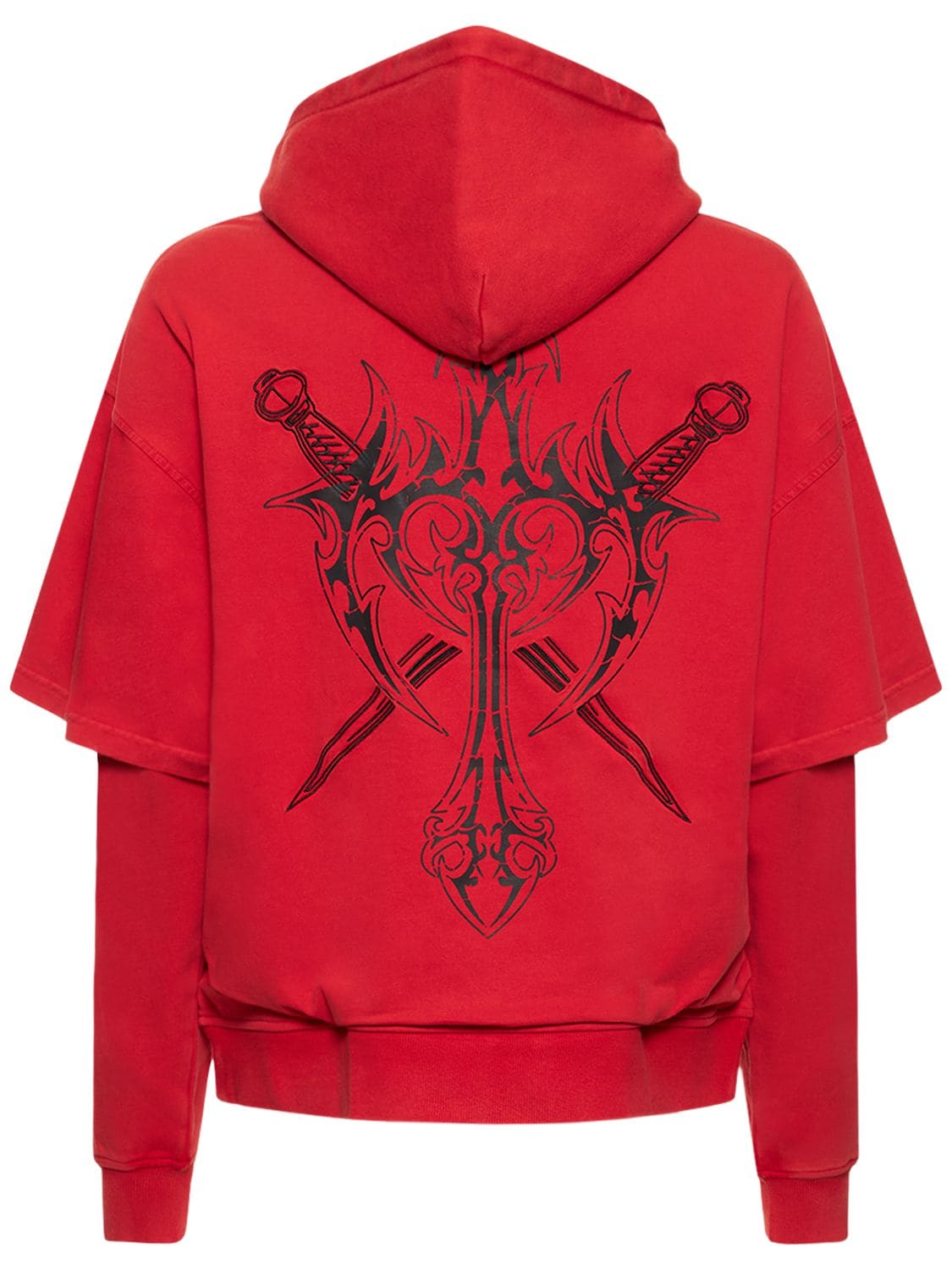 Unknown Cross & Dagger Structured Cotton Hoodie In Red,multi