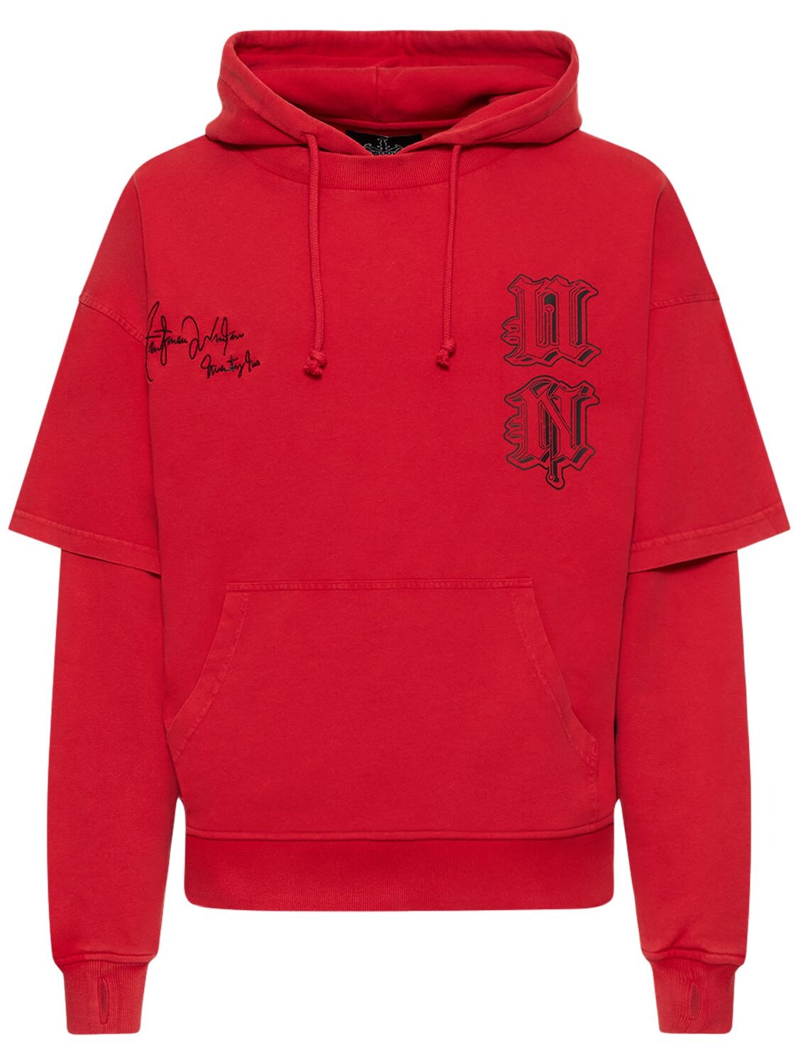 Shop Unknown Cross & Dagger Structured Cotton Hoodie In Red,multi