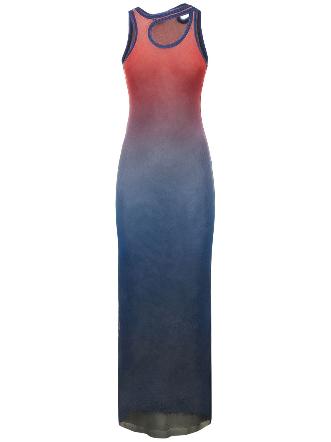Ottolinger Gradient-print Sleeveless Mesh Maxi Dress In Blue,multi