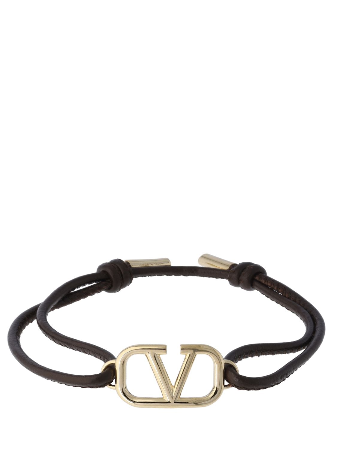 Image of V Logo Leather Sliding Bracelet