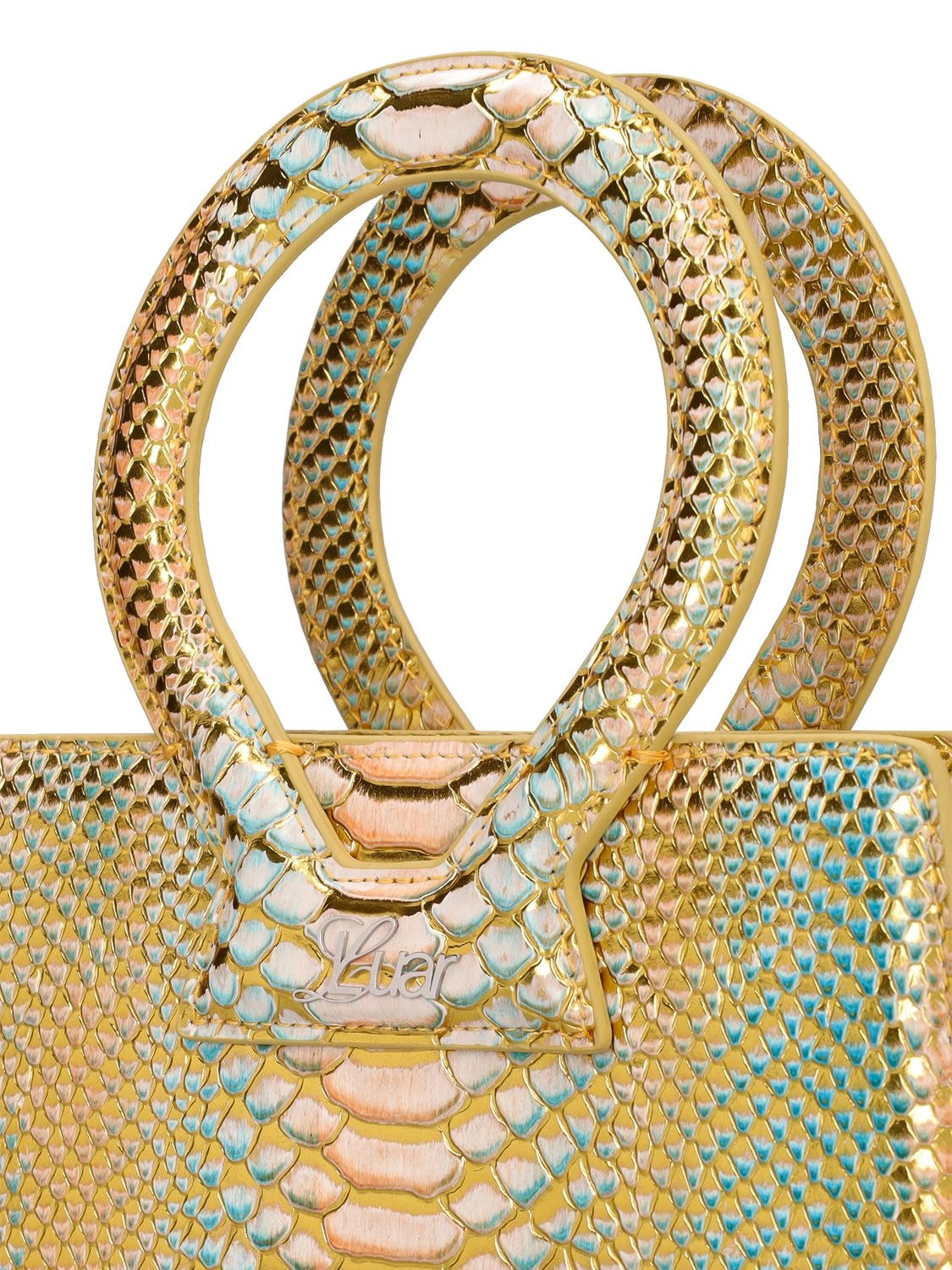 Luar Small Ana Embossed Python Top Handle Bag In Yellow,blue