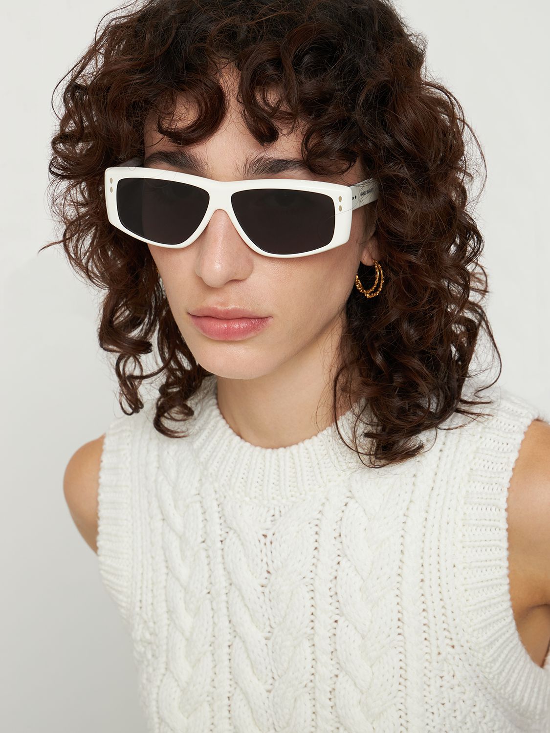 Shop Isabel Marant The New Bombé Squared Acetate Sunglasses In Ivory,grey
