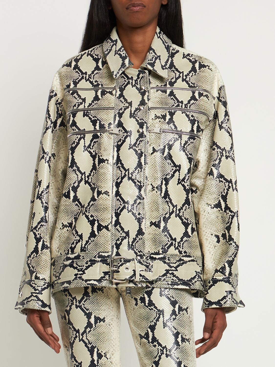 The Tania Jacket in Natural Python-Embossed Leather– KHAITE