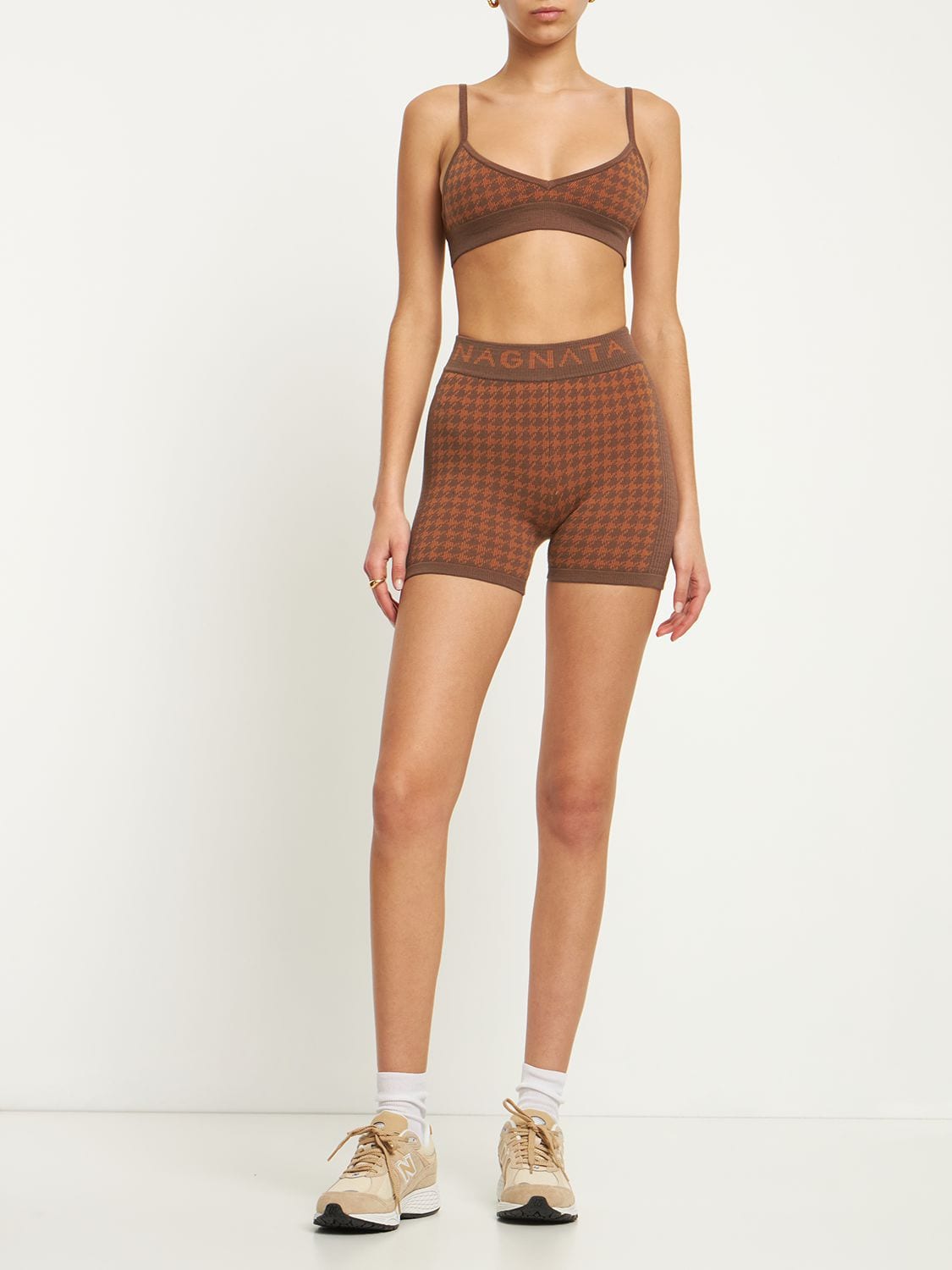 Shop Nagnata Checked Out Triangle Bralette In Brown