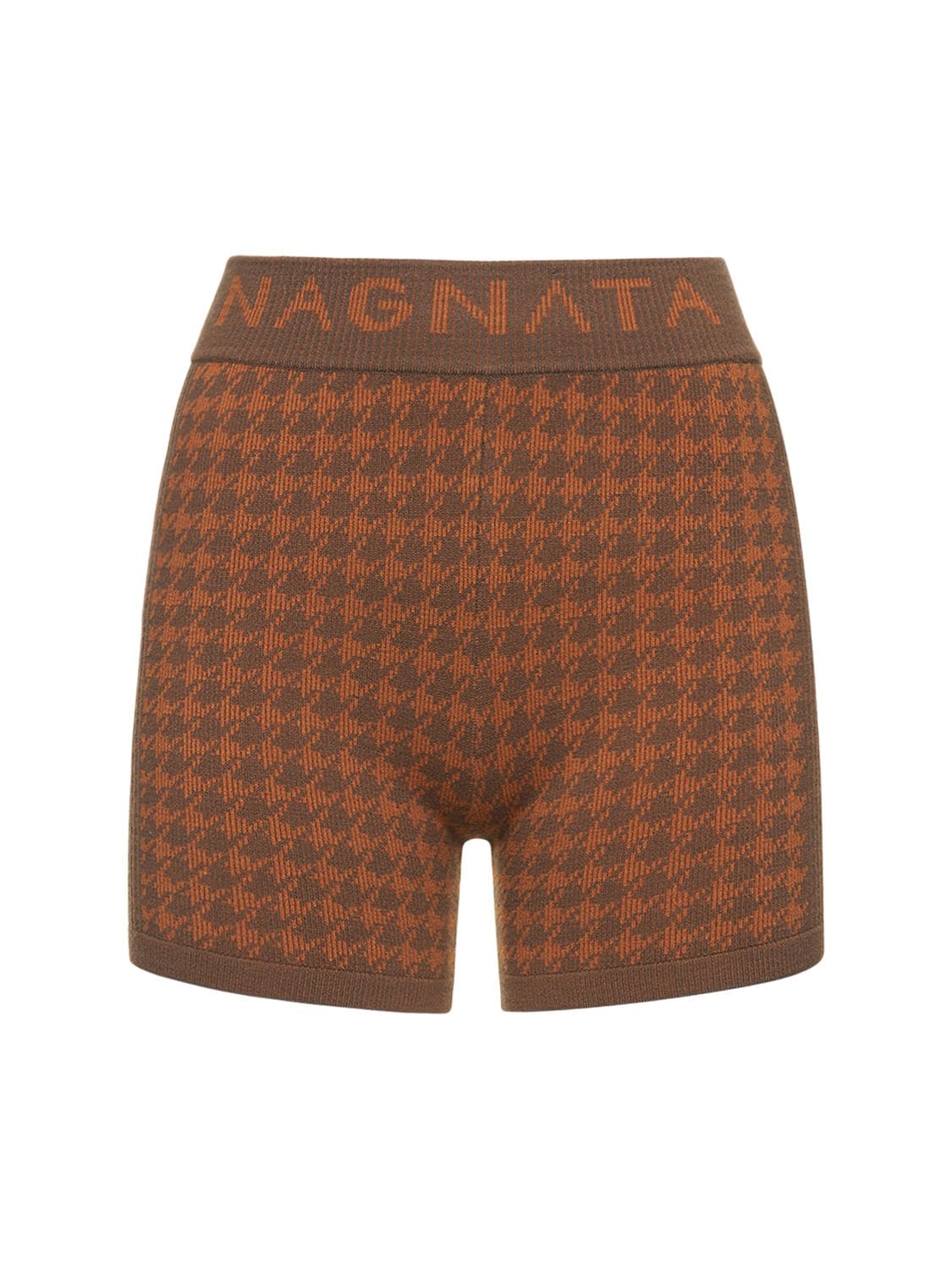 Nagnata Checked Out Mid Waist Knit Shorts In Brown