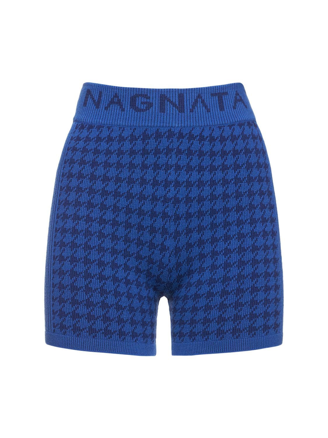 Nagnata Checked Out Mid Waist Knit Shorts In Blue