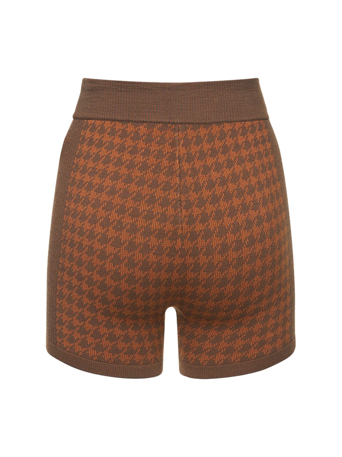Shop Nagnata Checked Out Mid Waist Knit Shorts In Brown