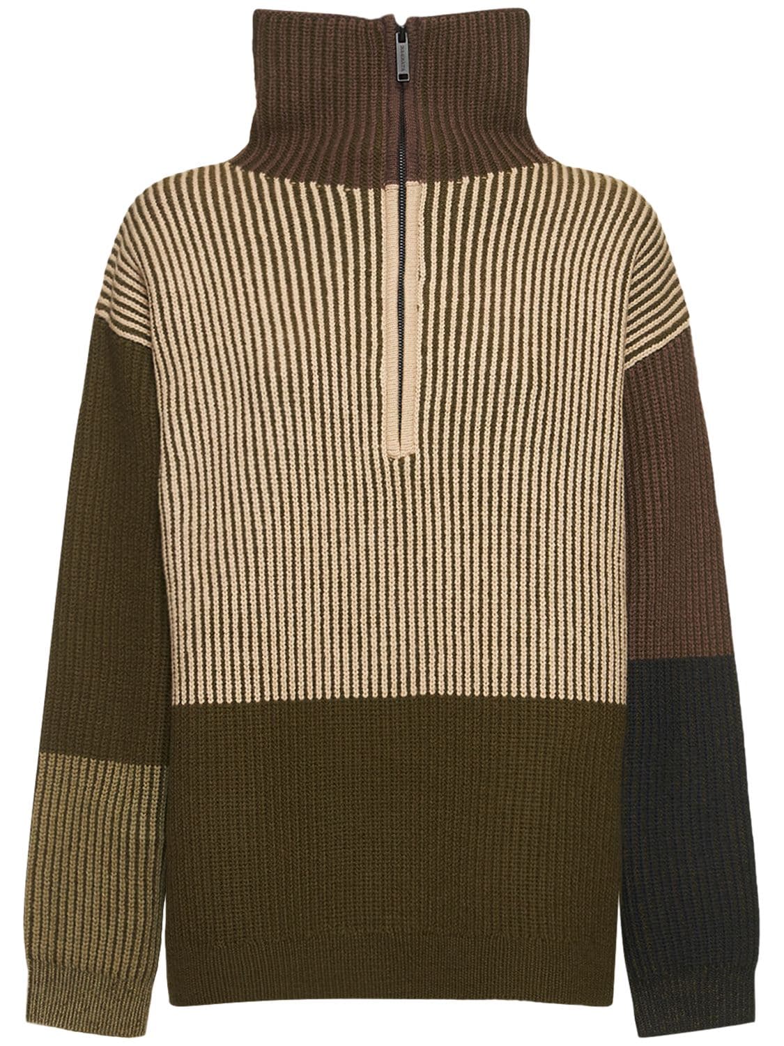 Nagnata Hinterland Zip Knit Sweater In Green,brown