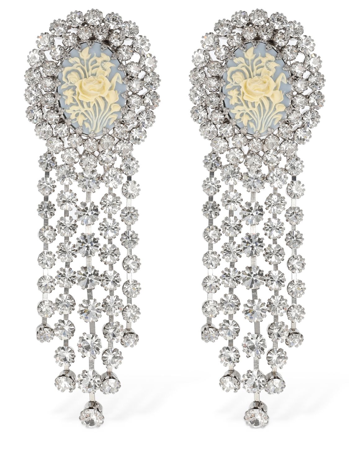 Alessandra Rich Rose Cameo Earrings With Crystal Fringes In Not Applicable