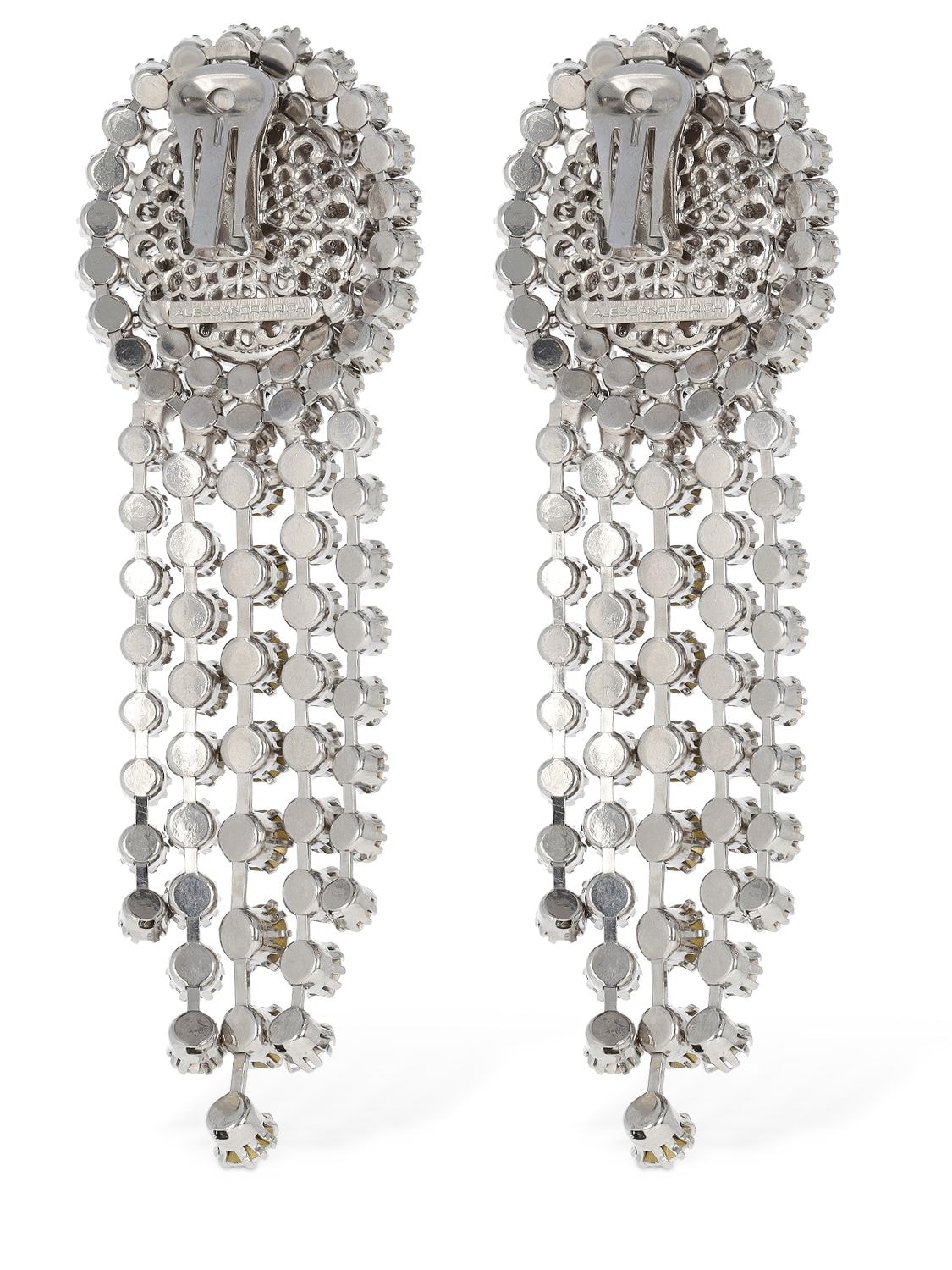 Shop Alessandra Rich Rose Cameo Earrings W/ Crystal Fringes In Blue