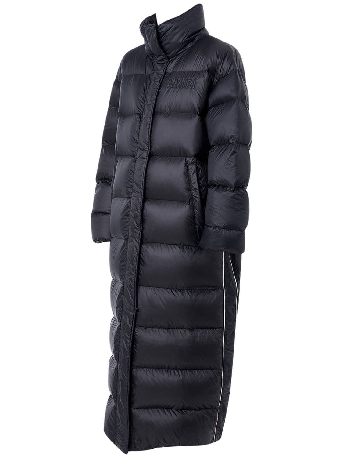 Back Logo Long Quilted Down Jacket In Black