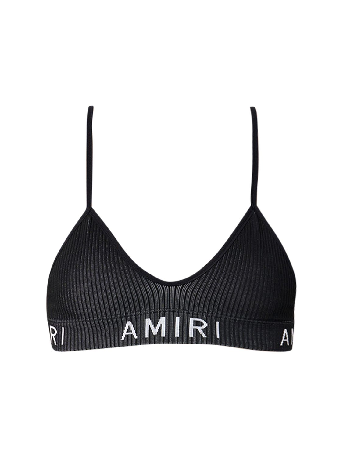 Amiri Logo Jacquard Tech Rib Knit Bra Top In Black