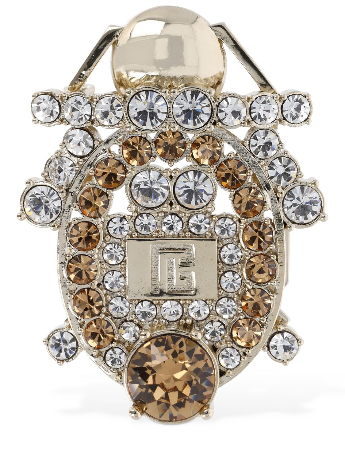 Balmain Beetle Crystal Brooch In White