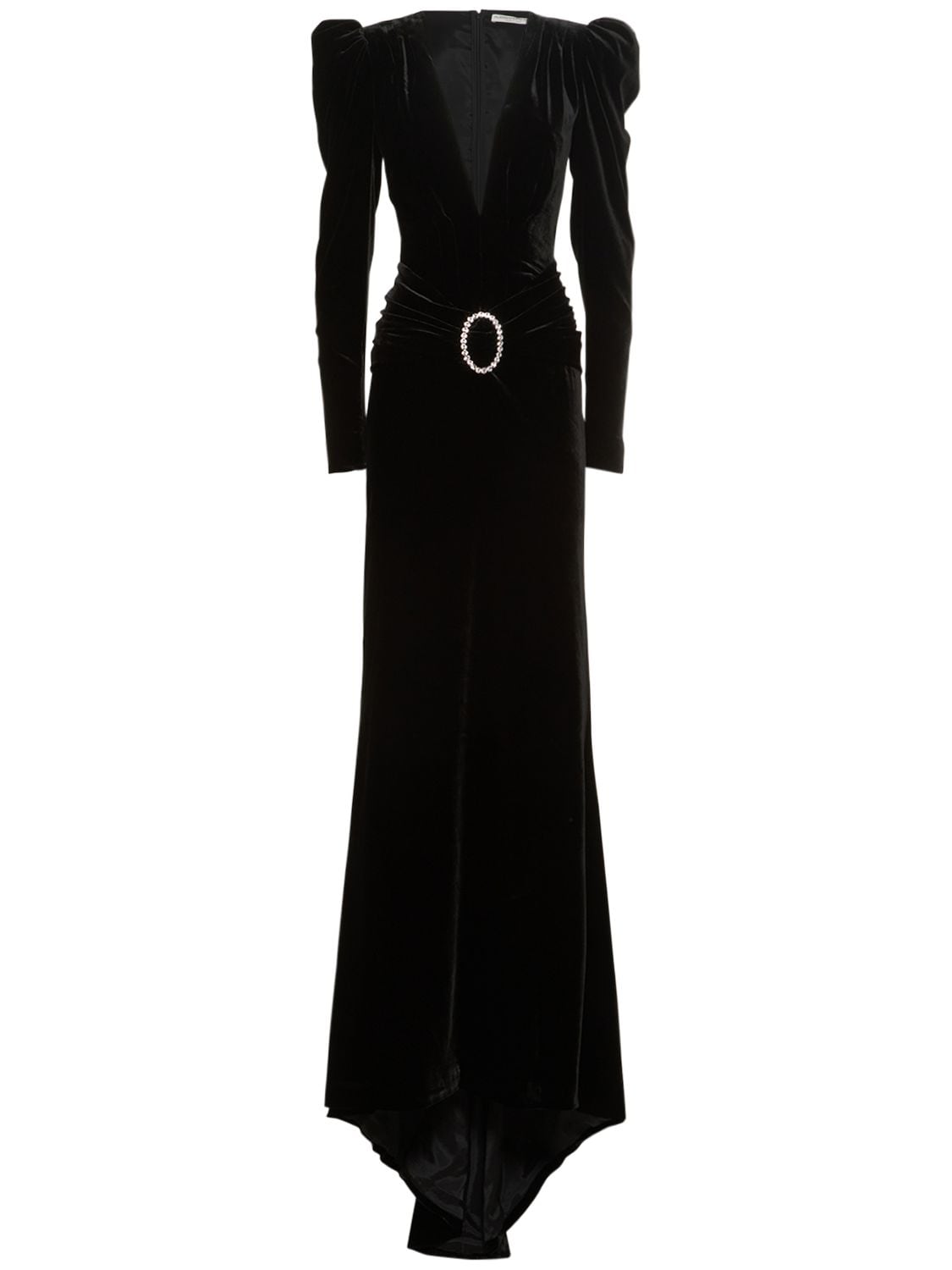 ALESSANDRA RICH Plunging V Velvet Gown W/ Crystal Buckle