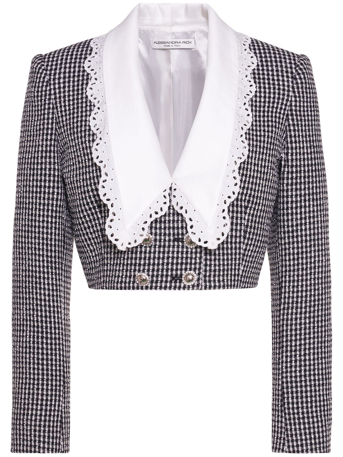 ALESSANDRA RICH Sequined Tweed Crop Blazer W/ Collar