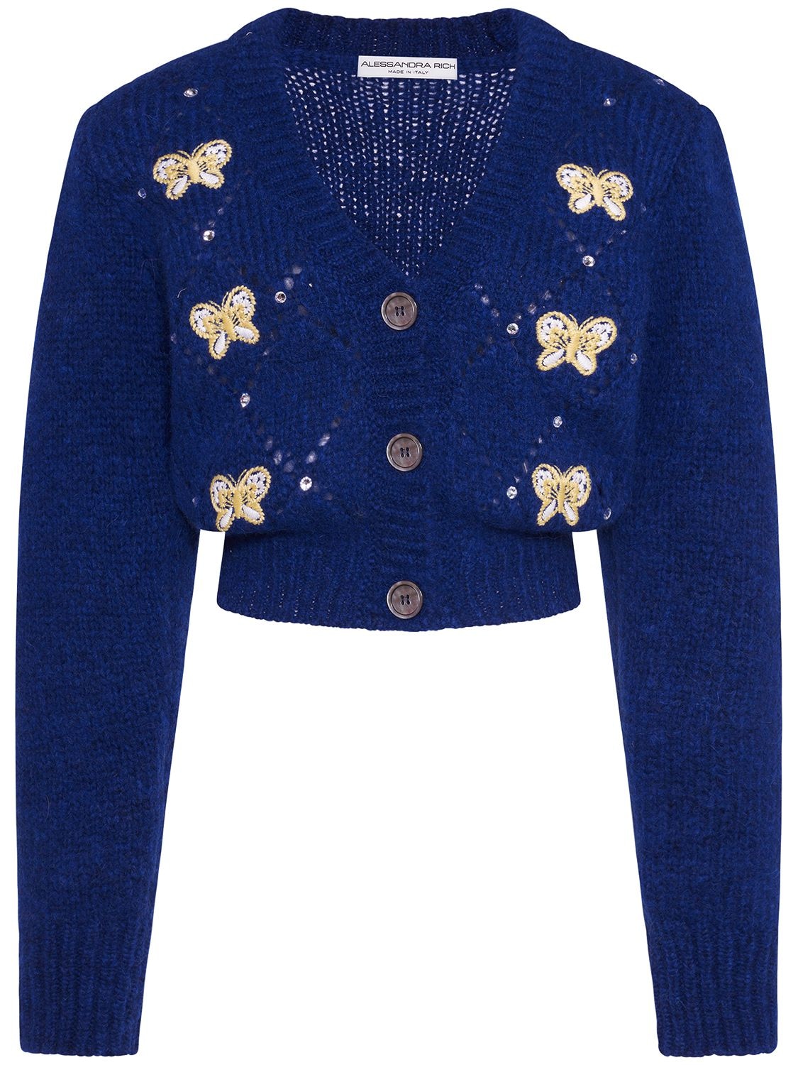 ALESSANDRA RICH EMBELLISHED KNIT CROPPED CARDIGAN