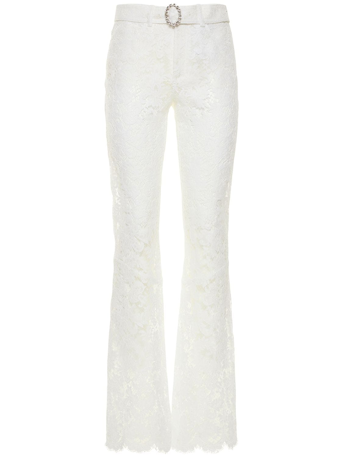 Lace Flared Pants W/ Crystal Buckle – WOMEN > CLOTHING > PANTS