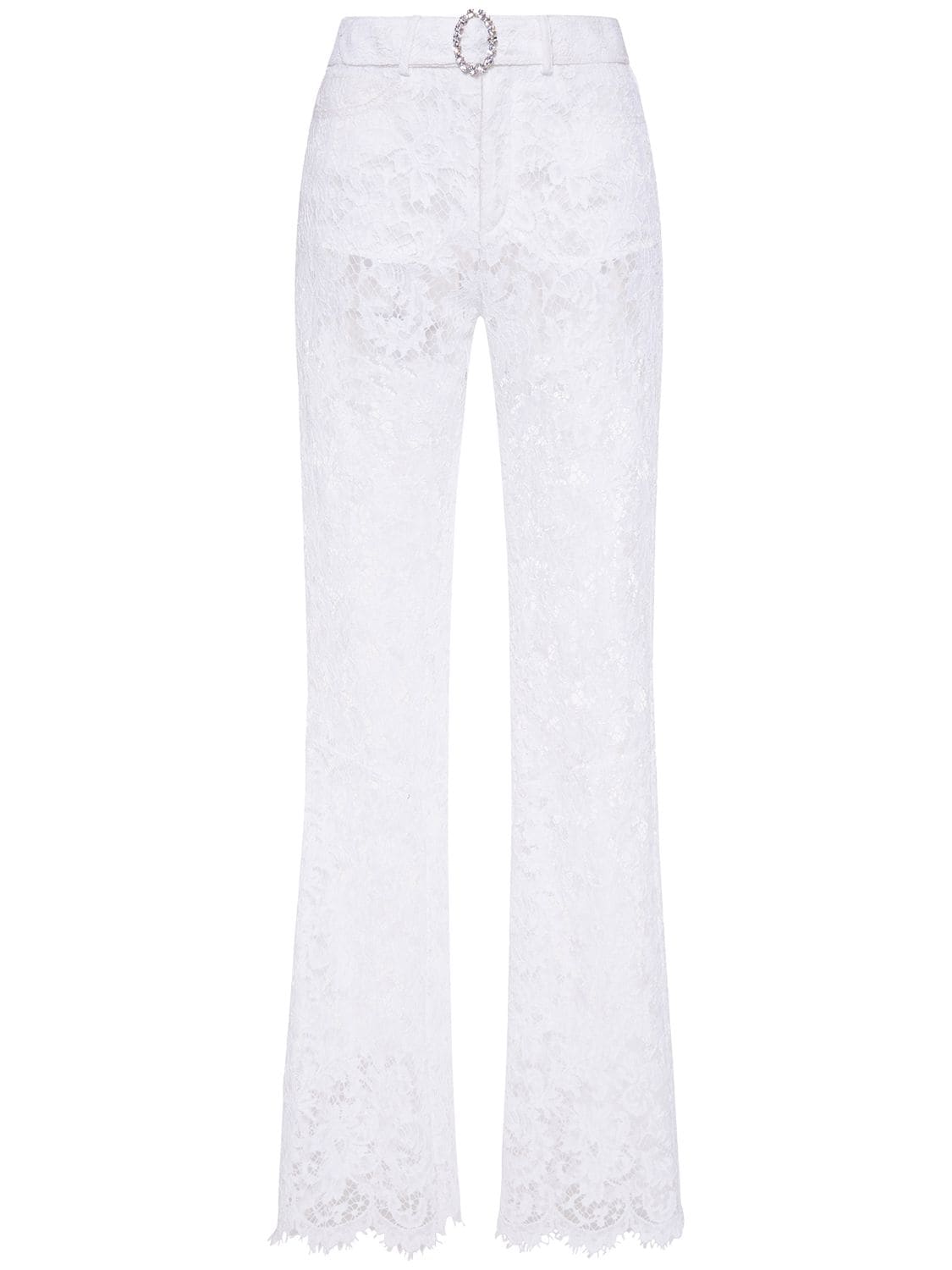 ALESSANDRA RICH LACE FLARED PANTS W/ CRYSTAL BUCKLE
