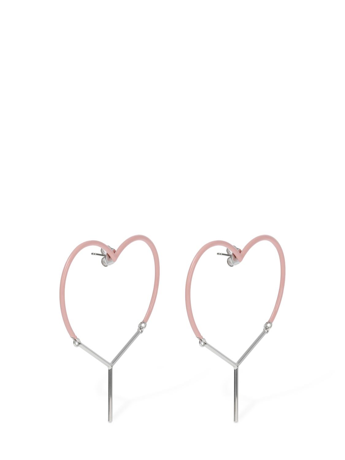 Shop Y/project Mini Y Heart Enamel Earrings In Pink,silver