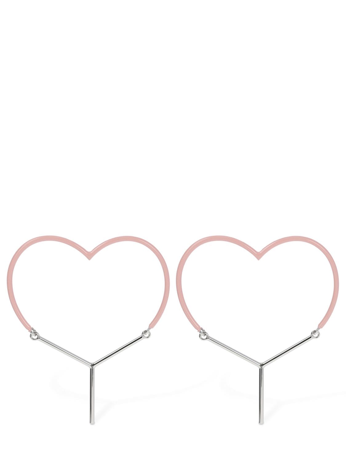 Y/project Mini Y Heart Enamel Earrings In Pink,silver