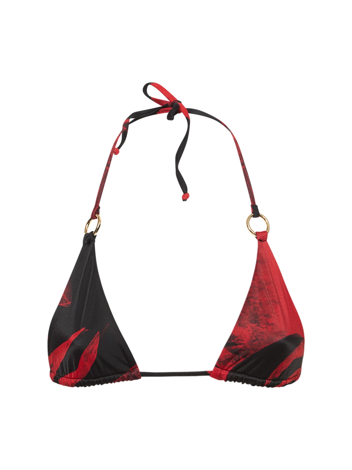 Louisa Ballou Mini Ring Printed Triangle Bikini Top In Red,multi