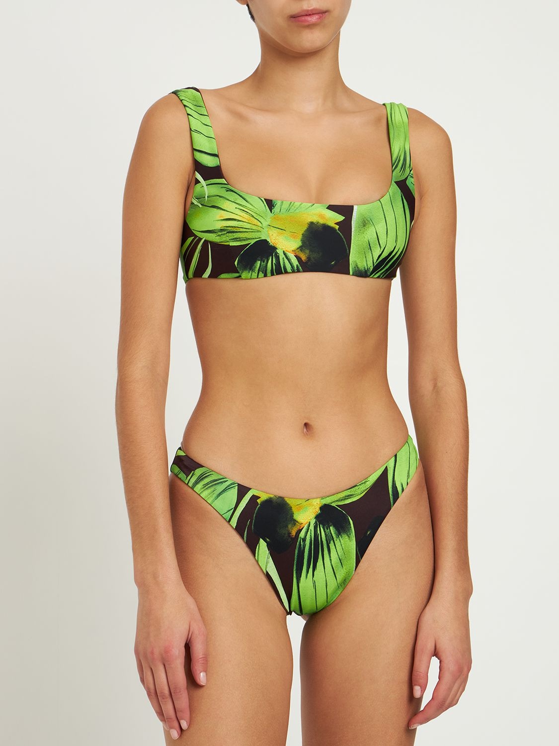 Shop Louisa Ballou Scoop Printed Bikini Bottom In Green,multi