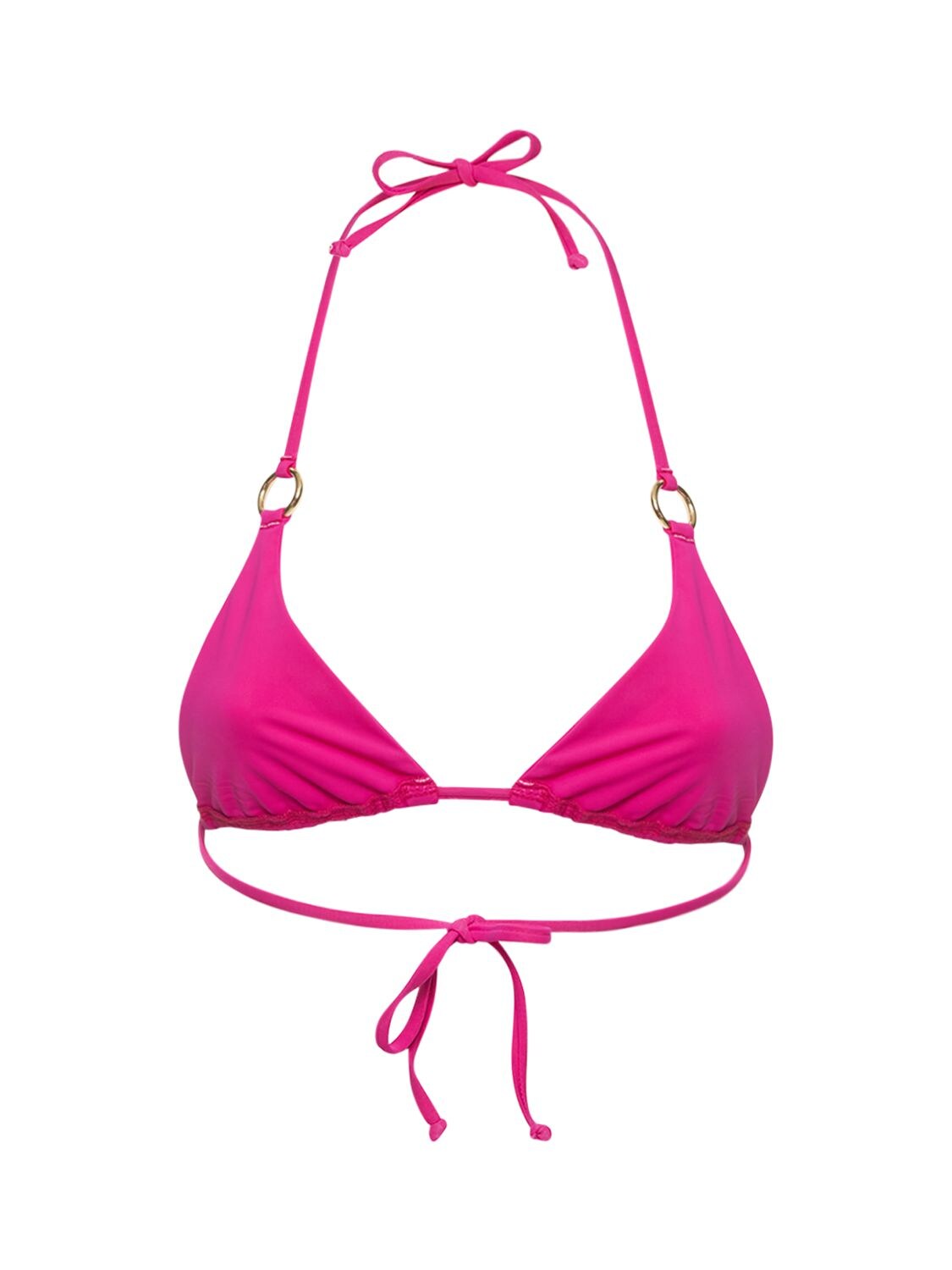 Shop Louisa Ballou Mini Ring Triangle Bikini Top In Fuchsie