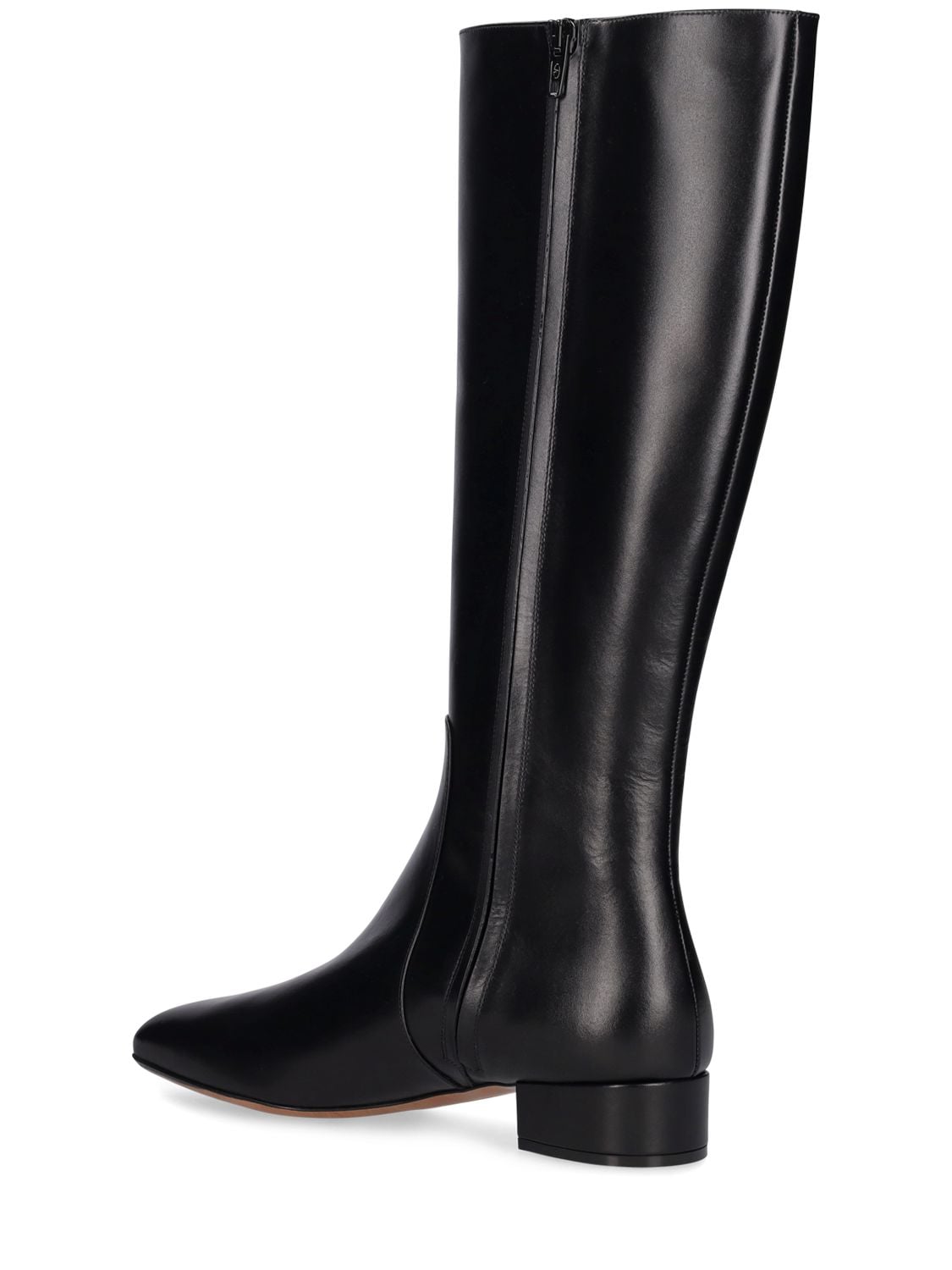 Shop Valentino 30mm Vlogo Leather Tall Boots In Black