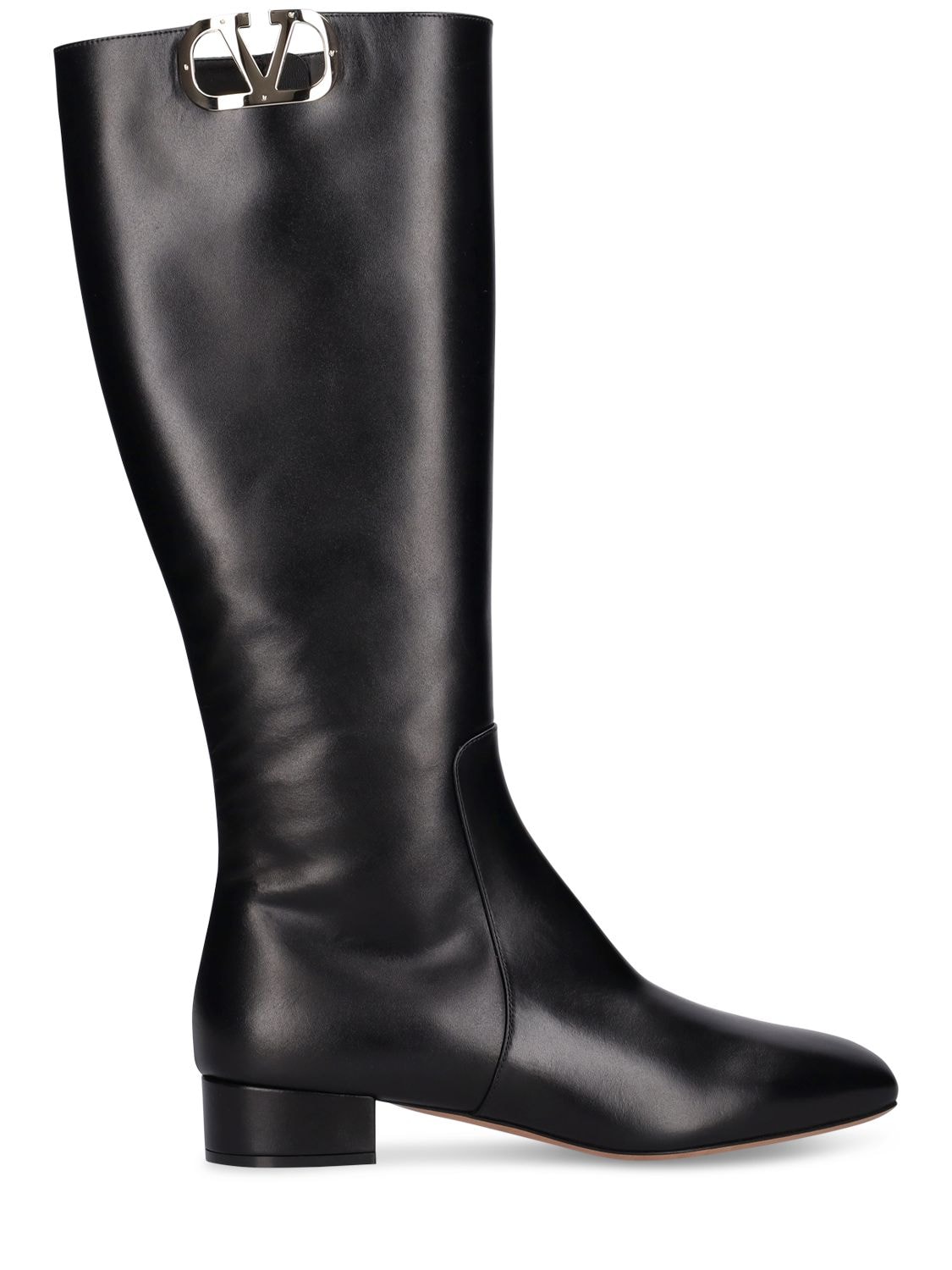 Valentino Garavani 30mm Vlogo Leather Tall Boots In Black