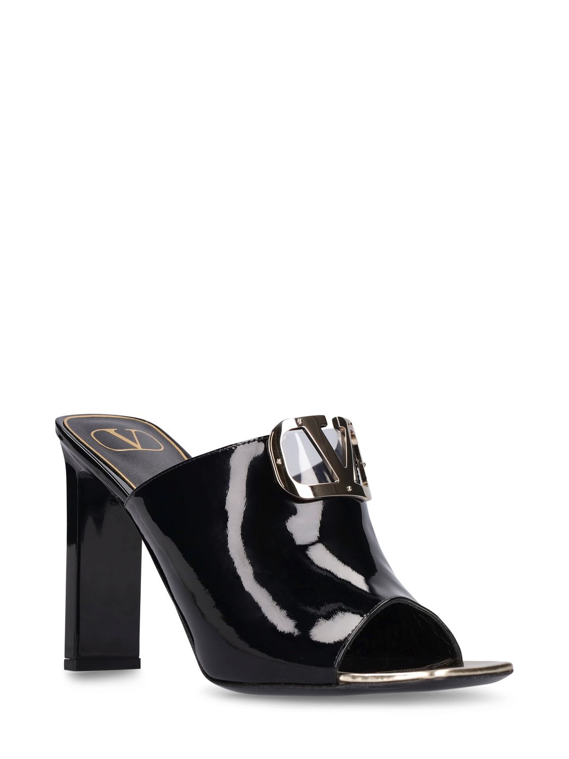 Shop Valentino 100mm Vlogo Patent Leather Sandals In Black