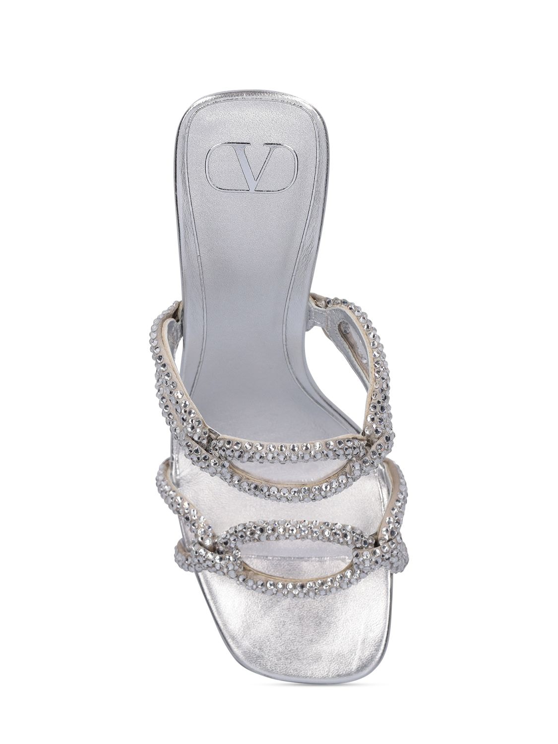 Shop Valentino 100mm Chain 1967 Viscose & Silk Sandals In Silver