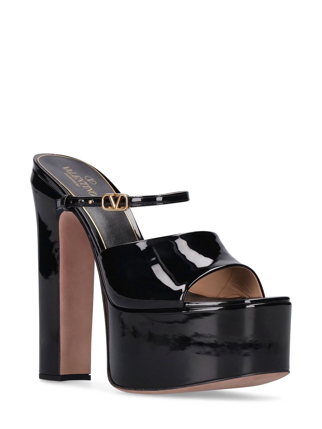 Shop Valentino 155mm Tan-go Patent Leather Mules In Black