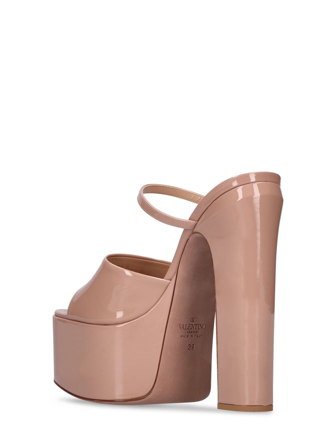 Shop Valentino 155mm Tan-go Patent Leather Mules In Blush