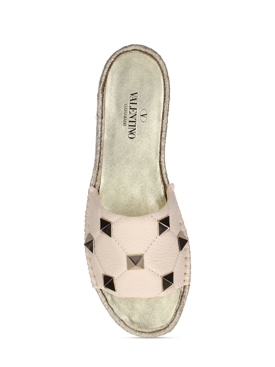 Shop Valentino 20mm Roman Stud Leather Espadrilles In Ivory