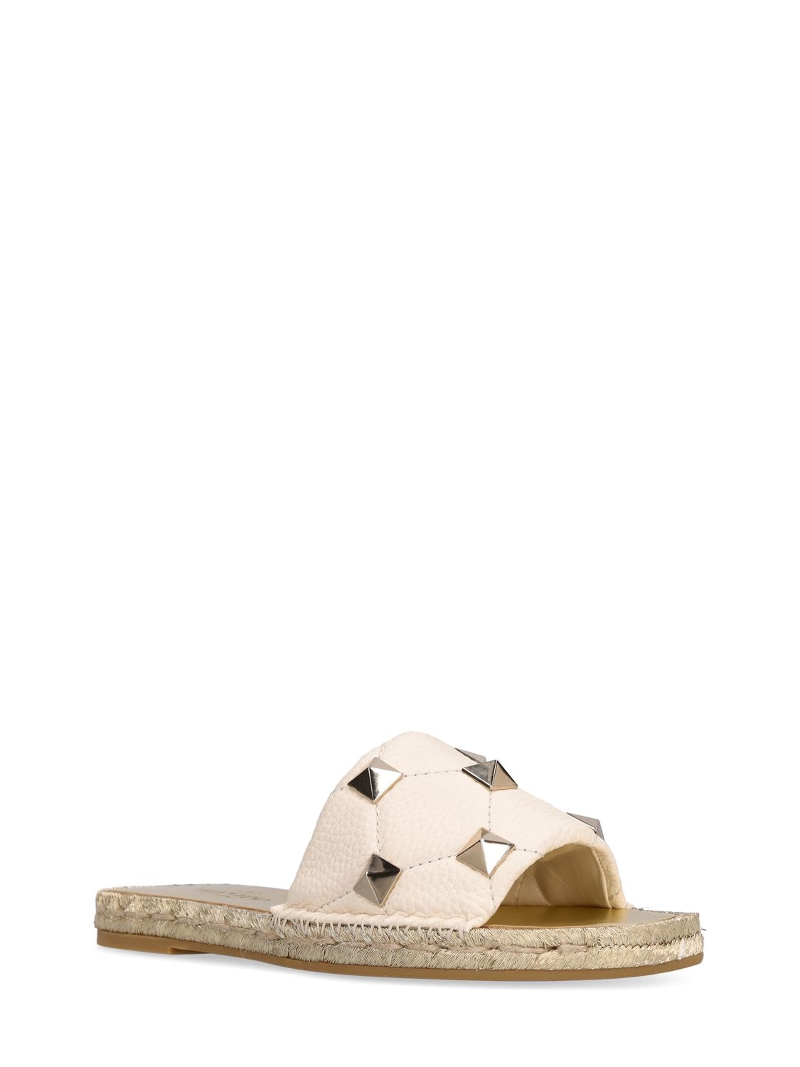 Shop Valentino 20mm Roman Stud Leather Espadrilles In Ivory