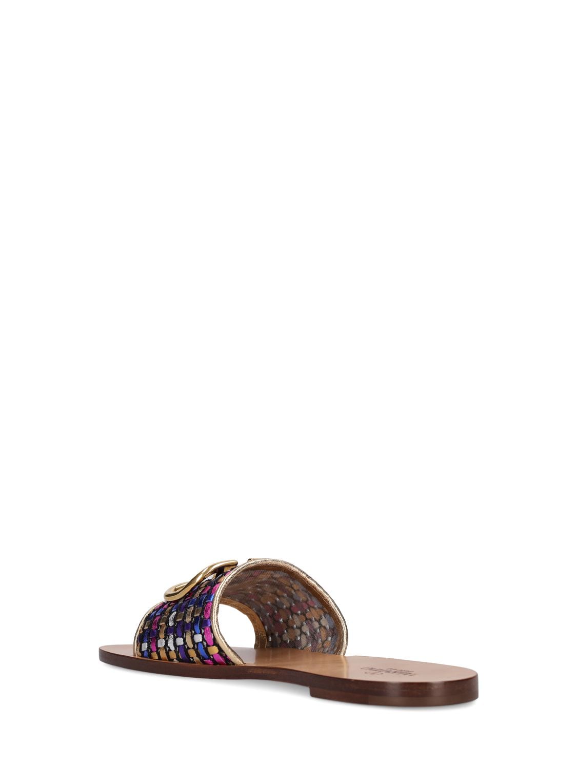 Shop Valentino 5mm Vlogo Cotton Flat Sandals In Multicolor