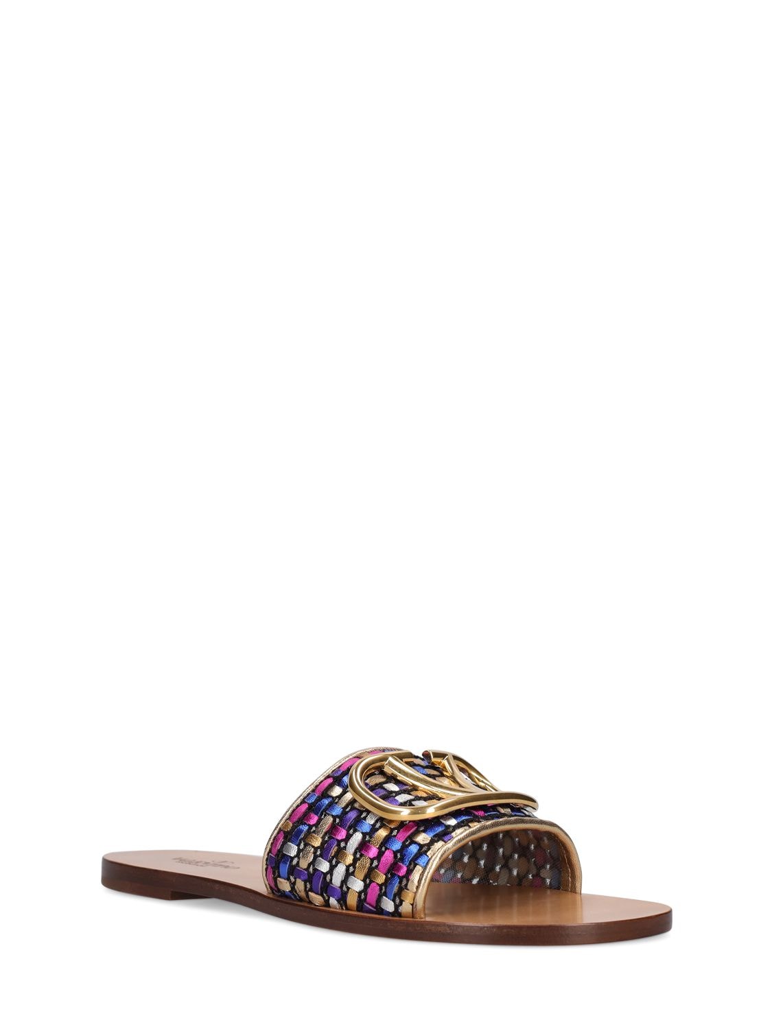 Shop Valentino 5mm Vlogo Cotton Flat Sandals In Multicolor