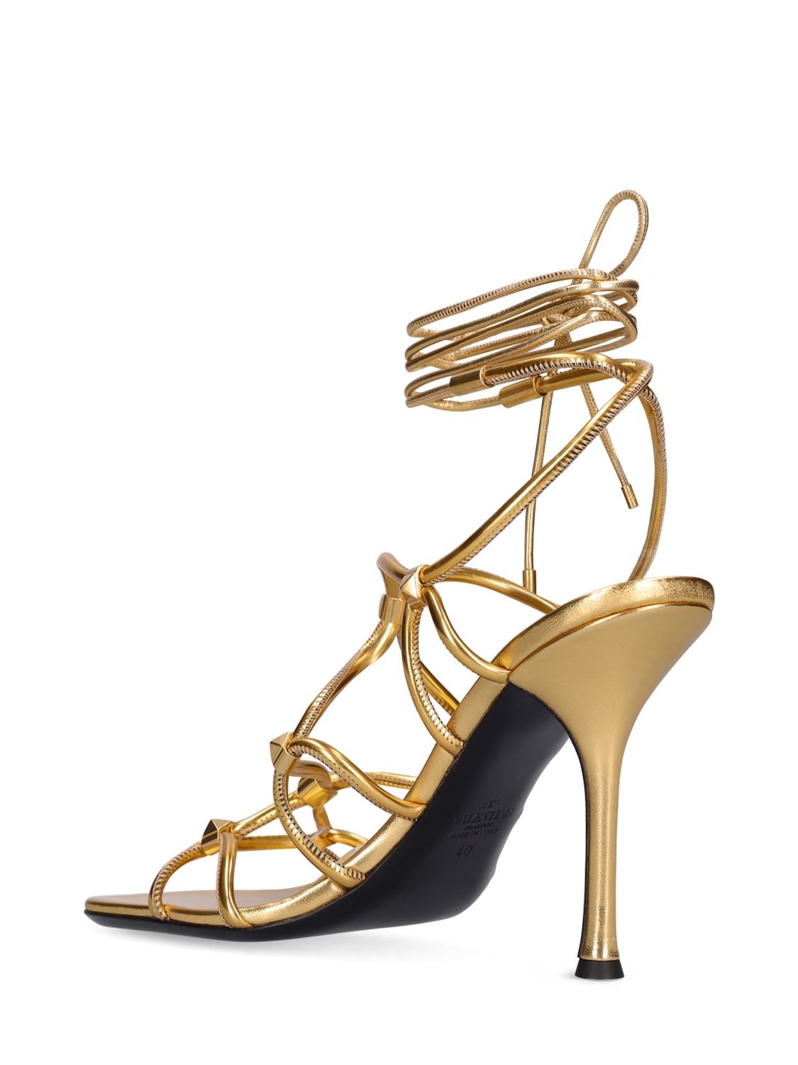 Shop Valentino 100mm Rockstud Leather Sandals In Gold