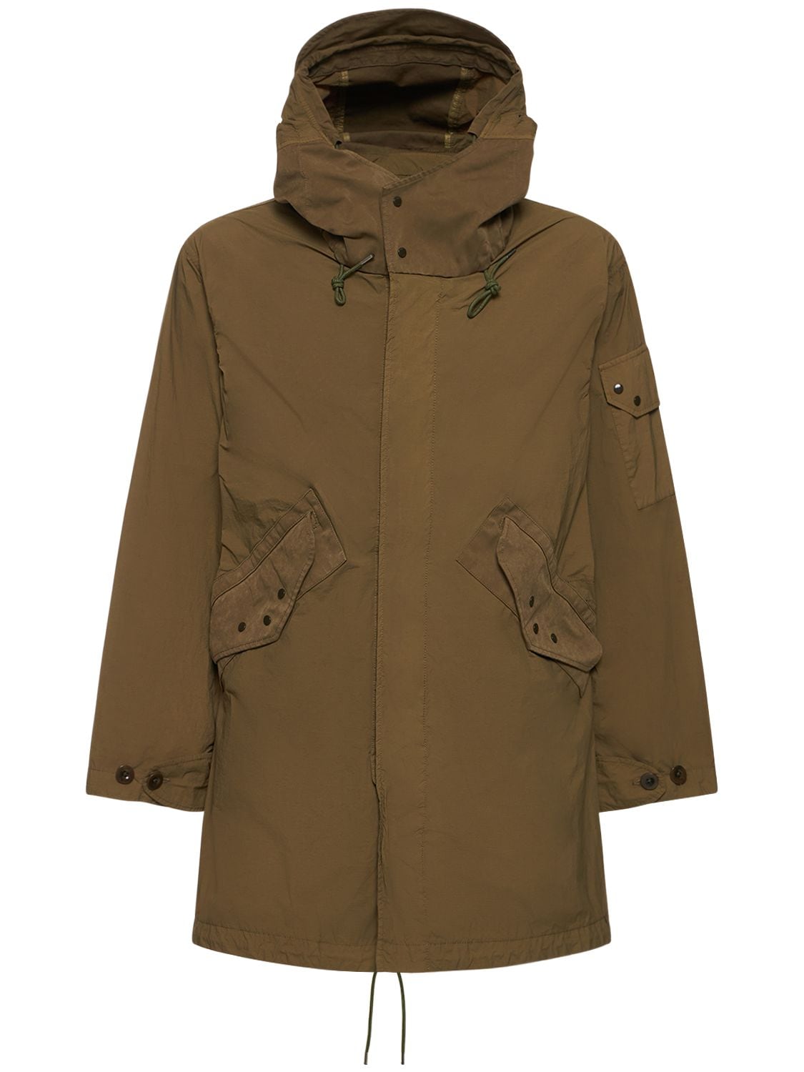 Ten C Mid Layer Nylon Blend Long Anorak In Olive Green | ModeSens