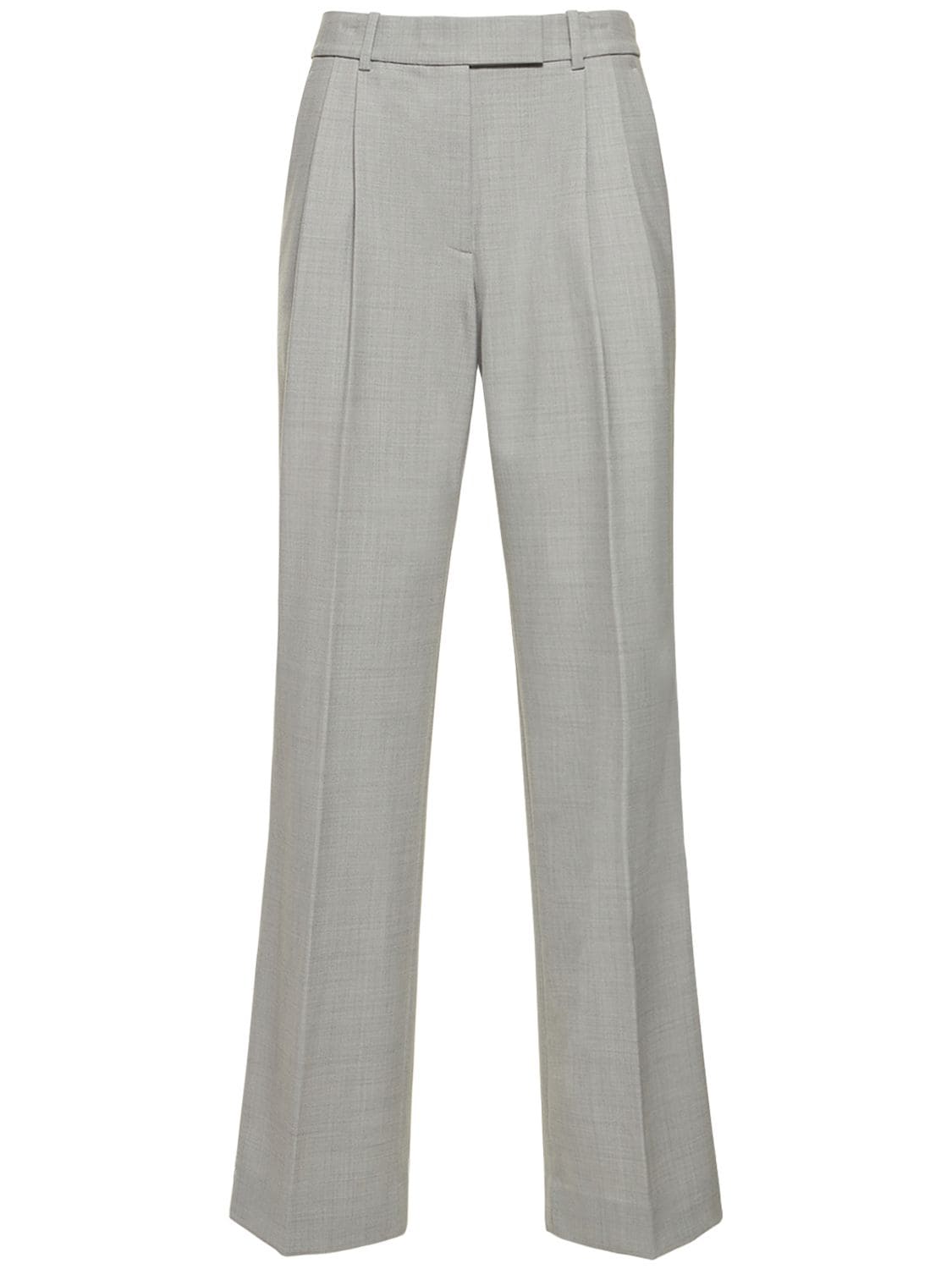 Pleated Straight Wool Pants