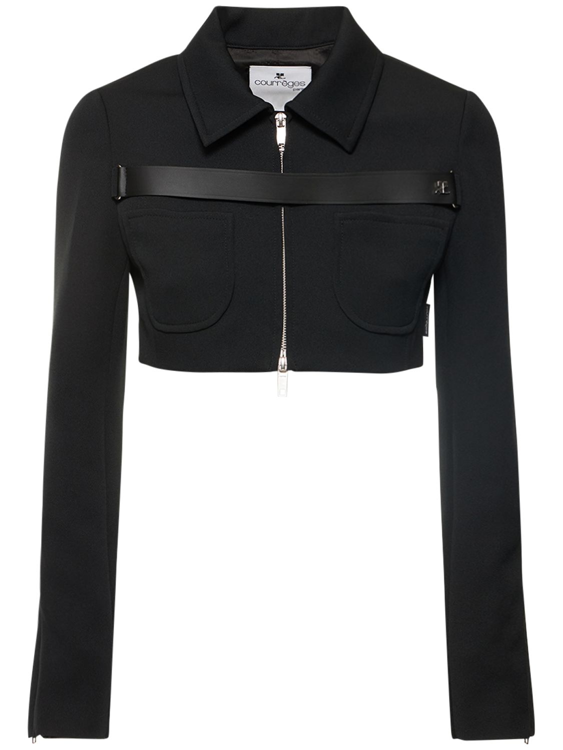 Courrèges Cropped Twill Jacket W/ Strap In Black