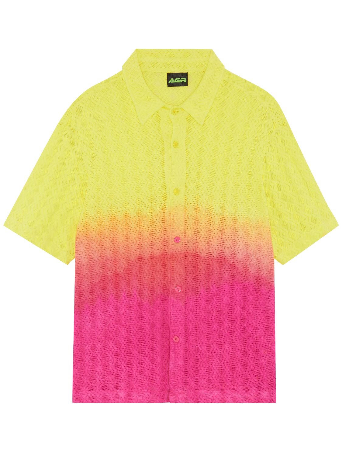 Agr Degradé Cotton Lace Short Sleeve Shirt In Yellow Pink | ModeSens