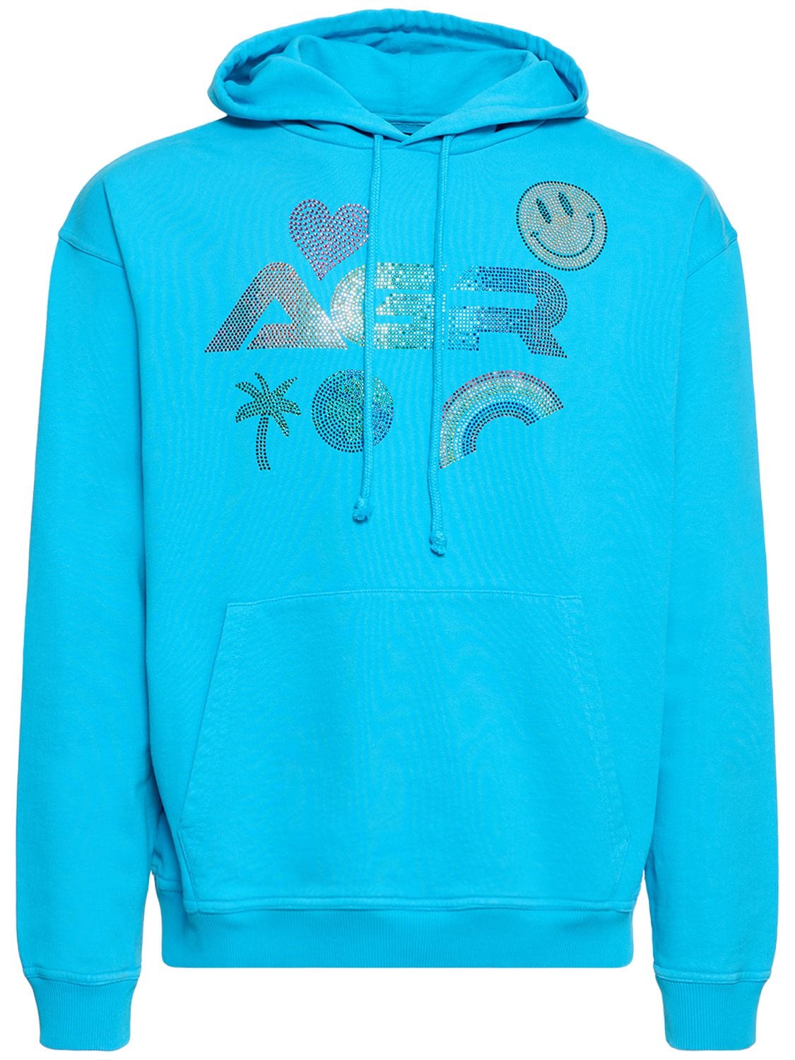 Agr Crystal Logo Cotton Jersey Hoodie In Blue