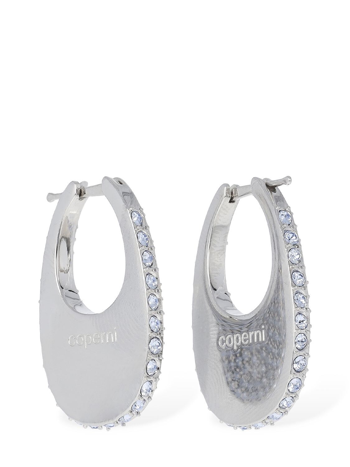 Shop Coperni Medium Swipe Crystal Earrings In Ice Blue